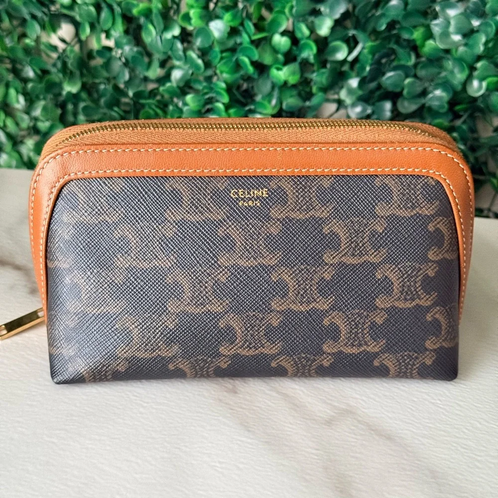 Celine Triumph Brown and Tan Small Cosmetic Bag